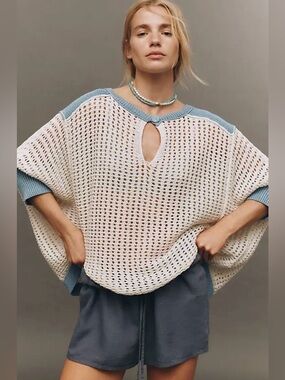 NWT Size XS - Maeve  keyhole open-stitch pullover sweater 100% Cotton (US$ 128)